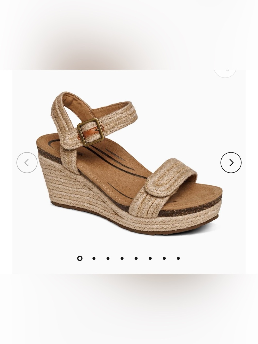 NIB Aetrex Sydney Quarter Strap Espadrille Wedge Sandals in Natural, 40/9-9.5
